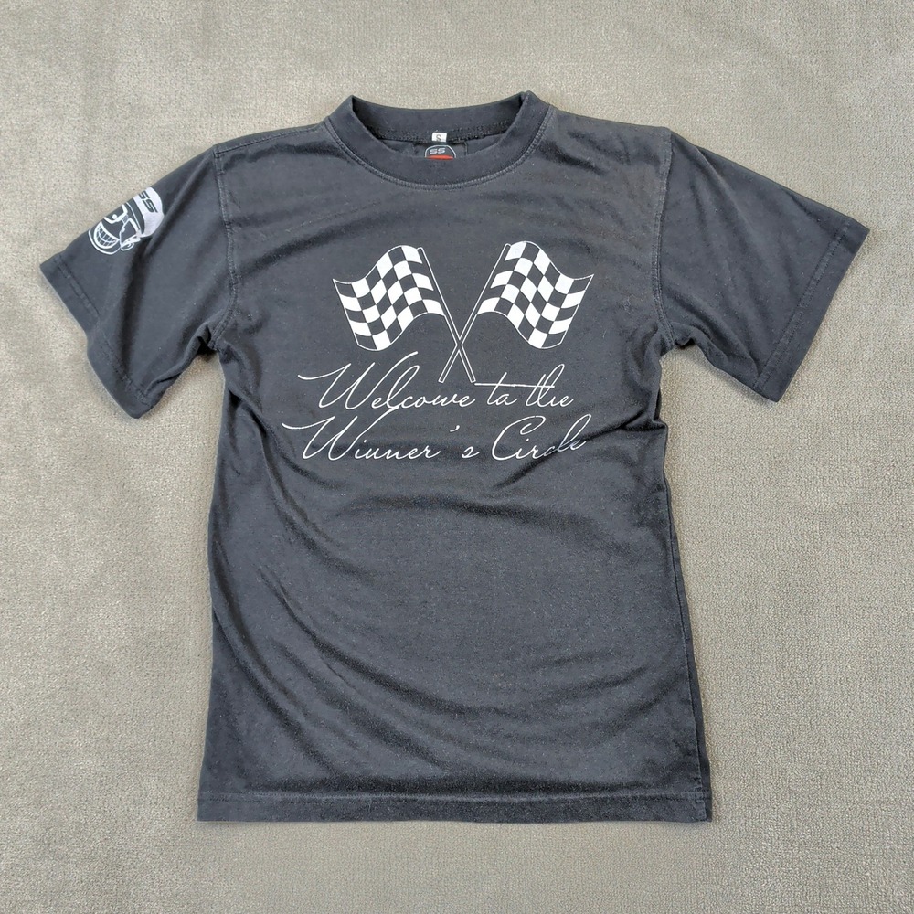 SS Winners Circle Racing Graphic T-Shirt Black Small Checkered Flag Shield Logo